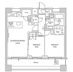 ザ・パークハビオ目黒プレイス 2LDKの間取図画像