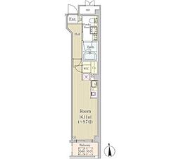 Doubleリーブスハンゾウモン ワンルームの間取図画像