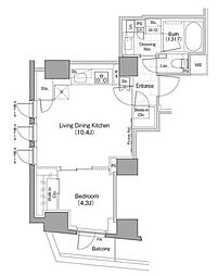 ザ・パークハビオ新宿 1LDKの間取図画像
