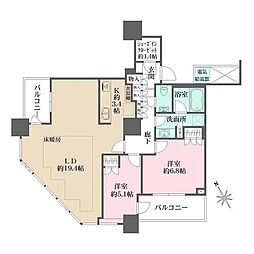 ザ・パークハウス西新宿タワー60 2LDKの間取図画像