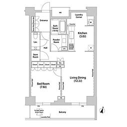 飯田橋ガーデン 1LDKの間取図画像
