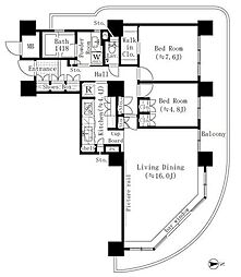 リバーポイントタワー 2LDKの間取図画像