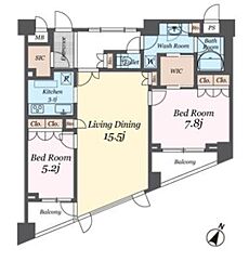 パシフィックレジデンス目黒本町 2LDKの間取図画像