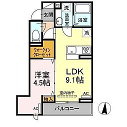アンジュール多摩川 1LDKの間取図画像