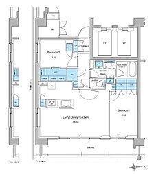 新宿区高田馬場3丁目マンション 2LDKの間取図画像
