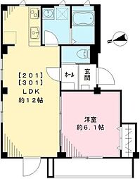 ソアレ祐天寺 1LDKの間取図画像
