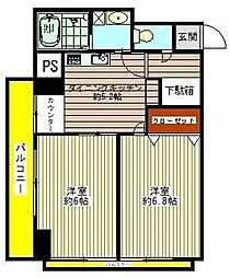 白山コーポラス西棟 1DKの間取図画像
