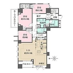 ザ・パークハウス高輪プレイス 3LDKの間取図画像