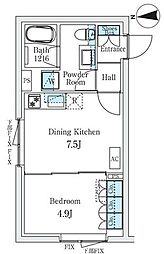 スタンズ柿の木坂 1DKの間取図画像