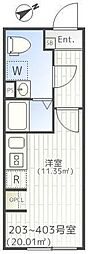 ザパークエクシア大崎 ワンルームの間取図画像