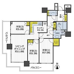 ベイクレストタワー 3LDKの間取図画像