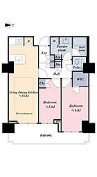 プラウドタワー芝浦 2LDKの間取図画像