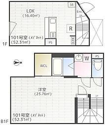 エミリア 1LDKの間取図画像