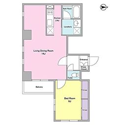 カサデフローラ 1LDKの間取図画像