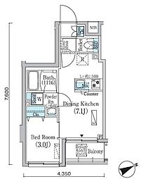 PrimeBliss蔵前 1DKの間取図画像