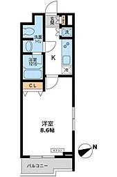 パシフィックコート目黒南 1Kの間取図画像