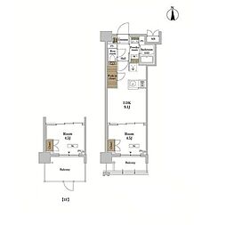 RJRプレシア蒲田 1LDKの間取図画像