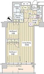 ユニゾンタワー東中野 2LDKの間取図画像