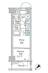 パークアクシス品川南大井パークフロント 1DKの間取図画像