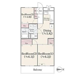 ドエルリバーサイド大島 3DKの間取図画像