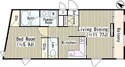 西馬込テラスコート 1LDKの間取図画像