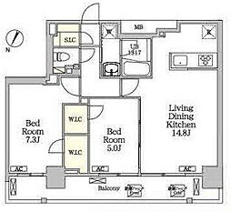 ジオエント白金台 2階2LDKの間取り