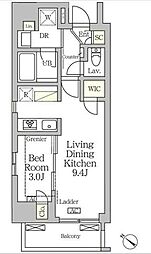 アジールコート松濤 12階1LDKの間取り