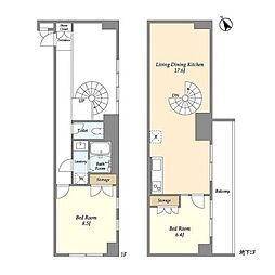 HF目黒行人坂レジデンス 1階2LDKの間取り