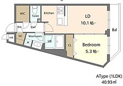 アリビス新江古田 2階1LDKの間取り