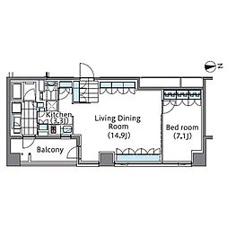 コンフォリア新宿イーストサイドタワーアネックス 3階1LDKの間取り