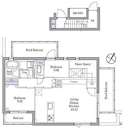 イプセ白金 4階2LDKの間取り