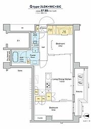 プラウドフラット品川大井町 3階2LDKの間取り
