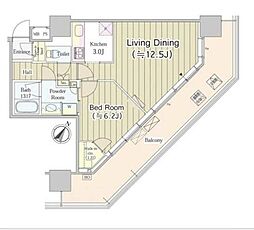 ユニゾンタワー 24階1LDKの間取り