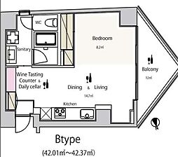 ワインアパートメント 6階ワンルームの間取り