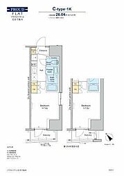 プラウドフラット文京千駄木 7階1Kの間取り