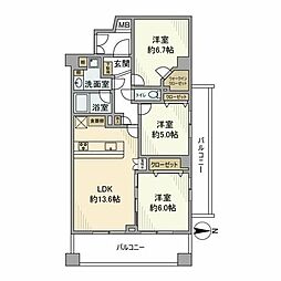クレッセント多摩川2 5階3LDKの間取り