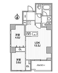 ライトハウス西新宿 301 3階2LDKの間取り