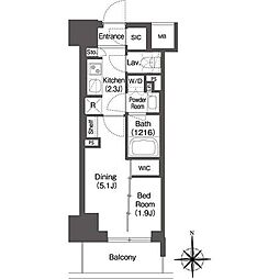 コンフォリア東新宿 7階1DKの間取り
