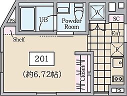 ＲｅｖｅＲｅｓｉｄｅｎｃｅ中野坂上II 2階ワンルームの間取り