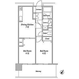 プラザタワー勝どき 30階2DKの間取り