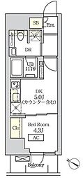 コスモグラシア新宿西早稲田 1DKの間取図画像