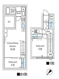 クレアテイフ学芸大学 2LDKの間取図画像