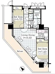ユニゾンタワー東中野 2LDKの間取図画像