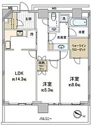 ザ・ヨコハマタワーズタワーイースト 2LDKの間取図画像
