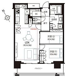 ザ・タワー横浜北仲 2LDKの間取図画像