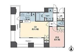 ルネ新宿御苑タワー 16階1LDKの間取り