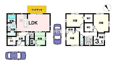 間取り：【季節の変化を感じながら子育てが出来る自然に囲まれた住宅地】火を使わないオール電化の家　駐車3台可