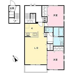 仮称）Novガーデンハウス谷田部　Ｇ棟 2階2LDKの間取り