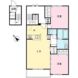 仮称）Novガーデンハウス谷田部　Ｆ棟 2階2LDKの間取り