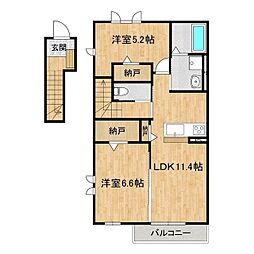 仮称)ブリージアつくば陣場A棟 2LDKの間取図画像